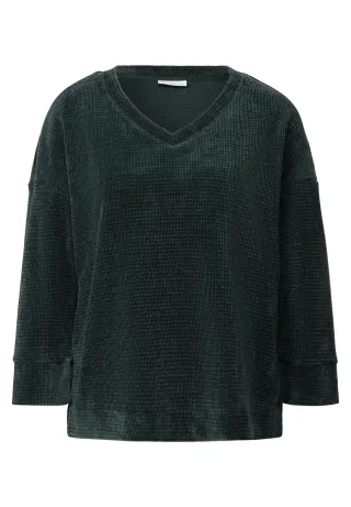Street One - Kuscheliges V-Neck Shirt evernight green - Gr. - 36