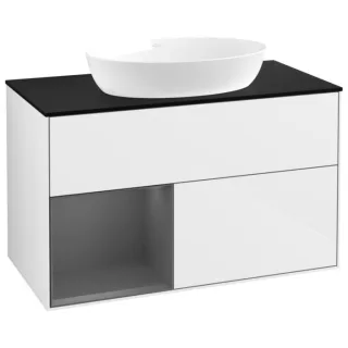 Villeroy und Boch Finion Waschtischunterschrank GA12GKGF 100cm, Abdeckplatte black matt, Emotion, Regale Anthracite matt lacquer, Glossy white lacquer