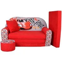 FORTISLINE Kindersitzgruppe Kindersofa Kindercouch Aufklappen Bettfunktion + Hocker W319