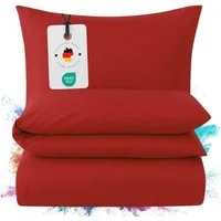 Carpe Sonno Bettwäsche Mako Satin 135 x 200 & 155 x 220 - Baumwolle Reißverschluss Einfarbig, Mako-Satin, 2 teilig, OEKO-TEX Premium Bettbezug 135x200 2 teilig - Rot Uni