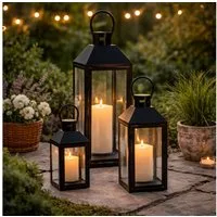 Mojawo Laterne 3er Gartenlaternen Laternen Metall Windlicht Schwarz H23/39/49cm