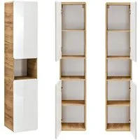Lomadox Hochschrank LUTON-56 Badmöbel, Wotan Eiche Nb. Nb. Hochglanz weiß, B/H/T 35/170/32 cm