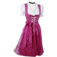 Moschen-Bayern Dirndl Mini-Dirndl kurz Damen - Dirndl Mini Pink Trachtenkleid Oktoberfest Wiesn-Dirndl 60 cm (Dirndl mit Schürze (ohne Bluse) kurz, kariert, Mini, Trachtenkleid, Dirndl