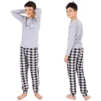 LOREZA Pyjama Jungen Schlafanzug zweiteilig Langarm - Kariert - Mehrfarbig (Set, 2 tlg)