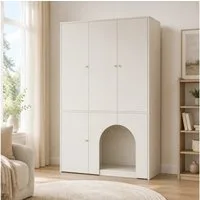 MODFU Kleiderschrank Kompakter Aufbewahrungsschrank mit Kleiderstange & 3 Türen (Packung, 1-St., Weiß, MDF, für jeden Raum) 120×50×200 cm, 3 Türen, vielseitig