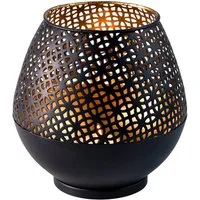 Marrakesch Orient & Mediterran Interior Kerzenlaterne Skandinavisches Gartenwindlicht Dagny groß aus Metall in Schwarz 15 cm, aus traditioneller handrabeit