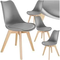 tectake Esszimmerstuhl Küchenstuhl Scandi-Design, gepolsterte Sitzfläche, 49 x 53 x 82 cm (Polsterstuhl Frederikke in grau, 4 St), ergonomische Form, massive Holzbeine, bodenschonende Filzgleiter