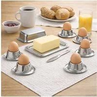 Koopman Frühstücks-Set Butterdose Eierbecher Butterbehälter Eier Butter Set Edelstahl 7tlg (7-tlg), 7-teilig, Dose mit Deckel, Edelstahl, stapelbar, Ø 8cm