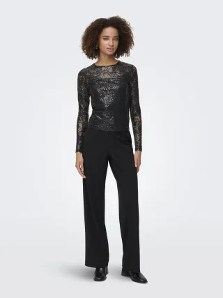 ONLY - ONLINNIA LS LACE SEQUIN TOP WVN Black - Gr. - XS