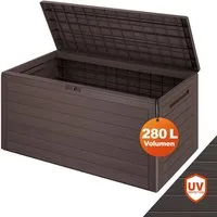 Casaria Auflagenbox Woody, 280L UV-beständig Griffmulden Verschließbar Balkon Holz-Optik Braun