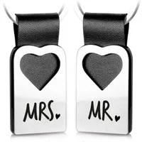 FABACH Schlüsselanhänger Set Leder mit Gravur - Geschenke für Hochzeit, Heirat, Ehe - Mr. & Mrs.
