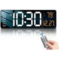 POPOLIC Wanduhr Moderne 40.6 cm große digitale Wanduhr mit Fernbedienung (LED-Display, 2 Wecker, Auto-Dimming, Kalender, 12/24h Format, leise)