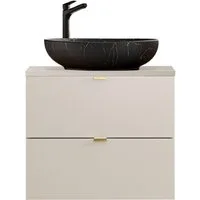 Lomadox Waschtisch DURANGO-56, 60 cm breit, Keramikwaschbecken, kaschmir, 2 Schubladen