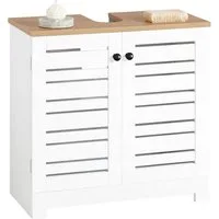 SoBuy Waschbeckenschrank BZR40, Waschtischunterschrank Badezimmerschrank Badezimmer mit Lamellentüren Badschrank Waschtisch Unterschrank Badmöbel