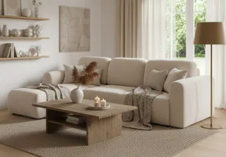 Ecksofa mit Schlaffunktion BRUSK Sofa in Stoff Paros Altweiß Ottomane Links