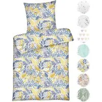 Carpe Sonno Bettwäsche Renforce Bettwäsche 135x200 155x220 Baumwolle Bettzeug Warm Muster, Renforce, 2 teilig, Ganzjahres Bettwaren geblümt Pflegeleicht Bettbezug Blumen Floral Blau