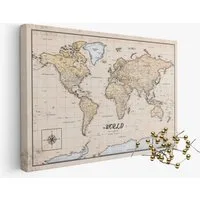 framed concept Leinwandbild als Weltkarte-Pinnwand, pinne Deine Reisen und Erinnerungen, World Map, Englische Beschriftung inkl. 50 goldene Pins