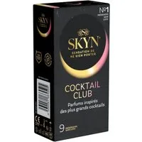SKYN Kondome Cocktail Club Packung mit, 9 St., hypoallergene Kondome, latexfreie Kondome, mit Cocktail-Aroma (Pina Colada, Cherry Sunrise und Daiquiri Passion)