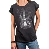 MAKAYA Print-Shirt Damen Gitarrenmotiv Gitarre Festival Outfit Rock Kurzarm Top (Schwarz, Blau, Grau, Grün, 34, 36, 38, 40, 42, 44, 46, 48, 50) große Größen