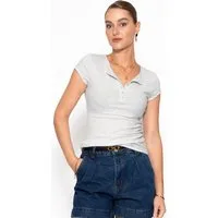 SASSYCLASSY T-Shirt Geripptes T-Shirt Damen mit Knopfleiste Elegant Figurbetontes Kurzarm Shirt mit Halsausschnitt in Rippstruktur