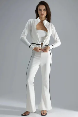 Modal Touch Zipfel-Sweatshirt & Flared-Hosen Zweiteiliges Set