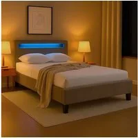 IDIMEX Polsterbett LASHIO, Bett 120x200 cm mit LED Beleuchtung im Kopfteil Stoffbezug Samt greige