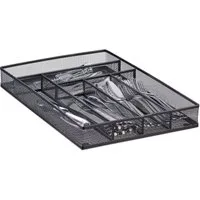 relaxdays Besteckkasten Metallgeflecht L, schwarz