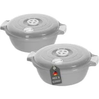 Lantelme Mikrowellenbehälter Mikrowellenschüssel Set rund Mikrowellen Picknick Schüssel, lebensmittelecht, (Spar-Set, 2-tlg., 2 Stück Set Mikrowellenschüssel Volumen 1,8 Liter Volumen), mit Deckel und Dampfventil, Deutsche Herstellung