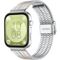 Wigento Smartwatch-Armband Edelstahl für Huawei Watch Fit 5 4 / Fit 5 4 Pro 3 Silber / Rose Gold, Edelstahl Armband im Seven Beads Design