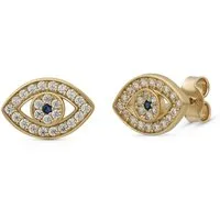 Suzan Gold Paar Ohrstecker Ohrringe Damen Evil Eye Stecker Böser Blick aus 375 Gelbgold, Nazar, Gelbgold 375, Zirkonia-Steine