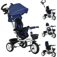 HOMCOM Dreirad 6 in 1 Kinderdreirad, vorwärts/rückwärts, Korb+Getränkehalter, für 1-5 Jahre Kinder, Blau