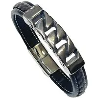 Westernlifestyle Lederarmband Biker Lederarmband, Schwarz mit Silber-Edelstahlelementen, Geflochtene