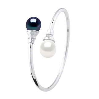 YOU & ME Armband Süßwasserperlen Weiß und Schwarz 11-12 mm 925