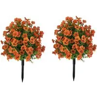 Kunstpflanze Künstlicher Buchsbaum Kugelbaum mit Erdspieß 2er-Set Gartendekor, GarveeMore