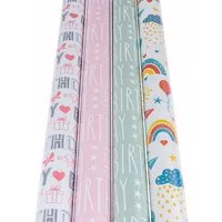 Levandeo® Dekoobjekt, 4er Set Geschenkpapier Set 70x200cm Geburtstag Bunt Pink Happy