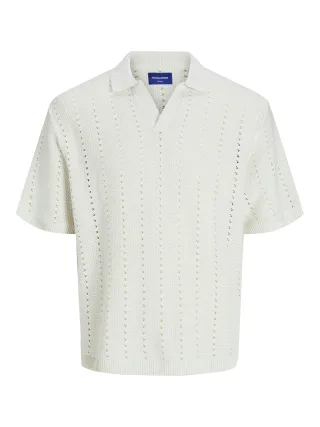 JACK&JONES - JORPAROS KNIT EASTER SS CROCHET POLO JNR sea salt - Gr. - 176