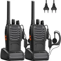 TUWENA Walkie Talkie 2 Stück Walkie Talkie, 88E Lange Entfernung 16 Kanäle Dual-Wege-Radio, (2-St), Handfunkgerät LED Taschenlampe mit USB Anschluß und Original-Kopfhörer