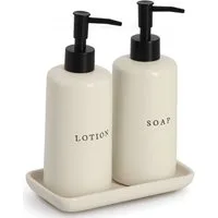 Zeller Present Seifenspender Seifen-/Lotionspender-Set, 3-tlg., Keramik, (Set, 3-tlg), Beschriftung: Seife und Lotion, minimalistisch und modern