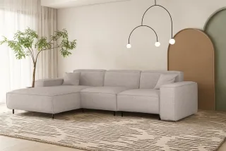 Ecksofa Designersofa GLORIA in Stoff Artico Creme Ottomane Links