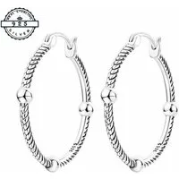 Taffstyle Paar Creolen Creolen 925 Silber Damen Ohrringe mit Kugeln geflochtenes Design (Hochwertige Silbercreolen mit Kugelverzierung und Struktur - Geschenkidee für Damen & Mädchen, 1 Paar Creolen geflochtenes Design), wird in Schmucketui geliefert