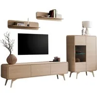 Home affaire Wohnwand Torsby, moderne Anbauwand, Komplettset im Scandi-Stil, (Set, 4-St), enthält Vitrine, Lowboard, und Wandboards, 290 cm breit