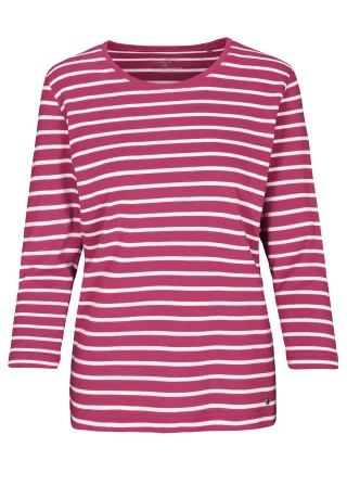 CLARINA - NOS Rdh.-Shirt,3/4 Arm, Ringel 444 beere-offwhite - Gr. - 36