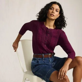 Shirt aus Baumwolle/Modalmix mit 3/4-Ärmeln in Petite-Größe, Damen, size: petite, Blau, Baumwolle Modal, by Lands' End