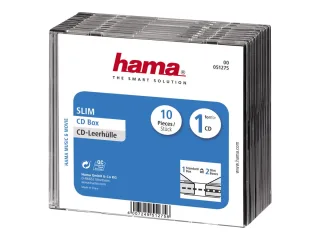 Hama Slim Jewel Case für Speicher-CD | 00051275 | Kapazität: 1 CD - durchsichtig schwarz (Packung mit 10)