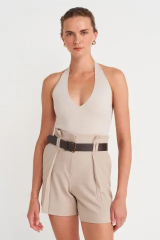 Slim Fit Halterneck Strickbluse