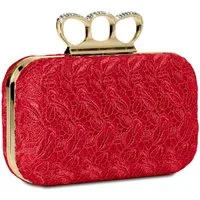 Caspar Clutch TA290 Damen Schlagring Box Clutch Abendtasche mit Stoff Häkel Spitze