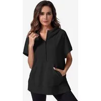 Imily Bela Sweatshirt Damen Kurzarm-Freizeitpullover (Packung, 1-tlg., 1per-Pack) mit Kängurutasche