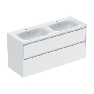 Geberit Renova Plan Doppelmöbel-Waschtisch-Set 504042001 Breite 130cm, Korpus/Front weiß / lackiert seidenmatt, Waschtisch weiß