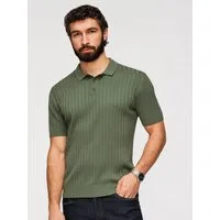 OMBRE Poloshirt Herren Slim-Fit Polo-Shirt mit Rippstruktur Oliv XXL (kein Set, 1-tlg) Prążkowane Struktur