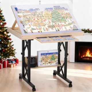 FUNTOK 1500 Pieces Puzzle Table with 4 Wheels Adjustable Jigsaw Table with Drawers in Height Angle with Cover Upgraded S